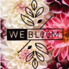 Close-up of white and pink dahlias with a Webloom logo overlay