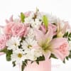 Fresh Flowers and pink box.