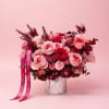 A lush, romantic floral arrangement overflowing with premium blush and crimson blooms.