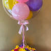 Flower arrangement with balloons in a white box