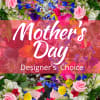 Mother's Day designer's choice floral arrangement with pink, red, blue, and yellow blooms