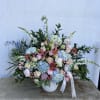 This floor basket is a  beautiful and colorful testament to a