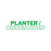 Green text reading planter/dishgarden on a white background
