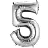 Silver foil balloon shaped like the number 5