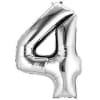 Silver foil balloon shaped like the number 4