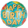 Round birthday balloon with "HAPPY BIRTHDAY" text
