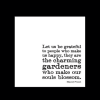 White card with a quote about gardeners in black text