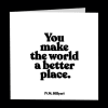 White greeting card with bold black quote text