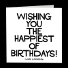 Birthday greeting card with bold black text on white