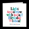 Birthday wishes card with colorful text on a white background