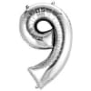 Silver foil balloon shaped like the number 9