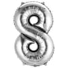 Silver number 8 foil balloon on a white background