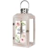 Wooden lantern with floral print and a metal handle
