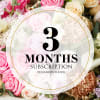 Mixed pink and cream roses with a 3 months subscription label