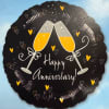 Black anniversary balloon with two champagne flutes and heart accents