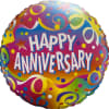 Round foil balloon reading Happy Anniversary in bright colors