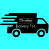 Black delivery truck graphic with the words "Delivery Fee" on a blue background
