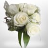 White rose bouquet with baby's breath and green leaves