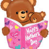 Bear-shaped Mother's Day balloon holding a pink book with hearts
