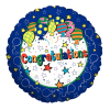 Round congratulations balloon with stars and colorful balloon graphics