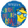 Blue graduation balloon with "You've Got a Bright Future Grad" text and a smiling lightbulb in sunglasses