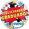 Round graduation balloon with Spanish congratulatory text and stars