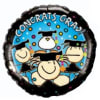 Round graduation balloon with cartoon graduates and "Congrats Grad!" text