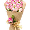 Bouquet of pink-edged white roses wrapped in burlap