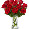 Bouquet of red roses in a clear glass vase