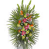 Tropical floral spray with pink orchids and orange bird-of-paradise flowers