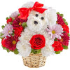 Talk about puppy love! Crafted from lasting white carnations, our canine cutie