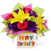 Bright mixed bouquet in a Happy Birthday vase