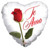 Heart-shaped balloon with a red rose and the words "Te Amo"