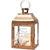 Copper lantern with a memorial quote and floral print insert