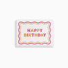 Birthday card with pink and gold lettering and a wavy border