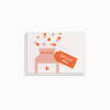 Illustration of a medicine bottle with pills and a get well soon tag