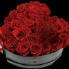 Round box filled with red roses