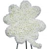 White chrysanthemum arrangement shaped like a maple leaf