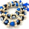Shell bead necklace with blue and black painted beads