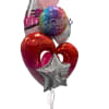 Cluster of colorful congratulatory balloons with heart and star shapes