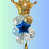Gold crown balloon with blue star and confetti balloons