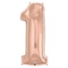 Rose gold number 1 foil balloon on a white background