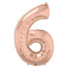 Rose gold foil balloon shaped like the number 6