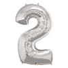 Silver foil balloon shaped like the number 2
