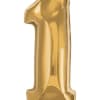 Gold foil balloon shaped like the number 1