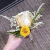 Small hand-tied bouquet with a white rose and yellow tulip