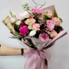 Peony. Gerbera. Roses. Lisianthus.  Green