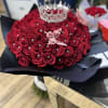 50 long stem red roses and pearl pins  and beutifull crown
