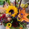 Ceramic pumpkin, select orange or white pumpkin, filled with beautiful seasonal flowers