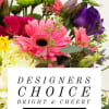 Bright mixed bouquet with pink, purple, and yellow flowers